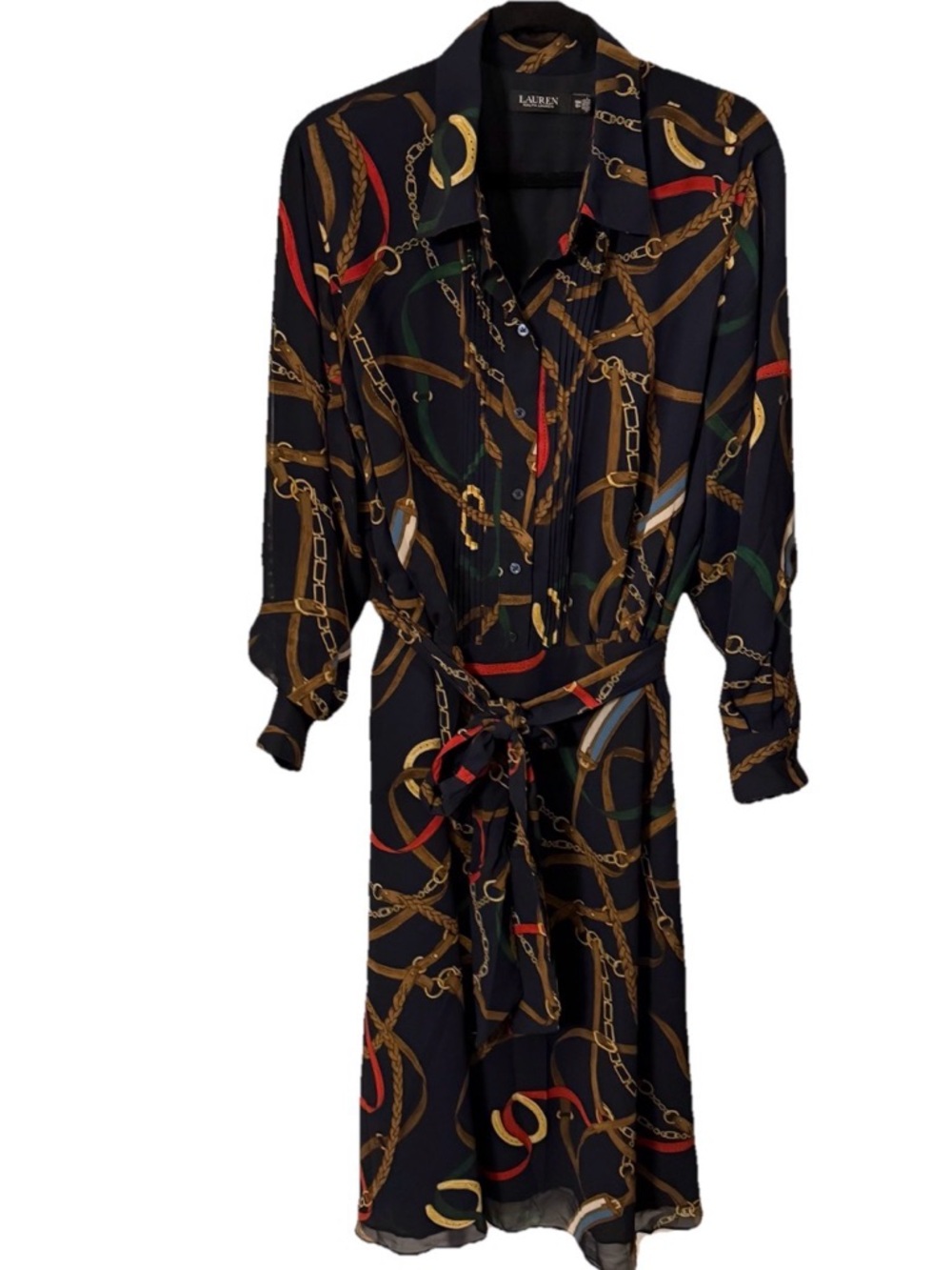 Lauren Ralph Lauren Georgette Equestrian Print Shirt Dress Collared Sz 2